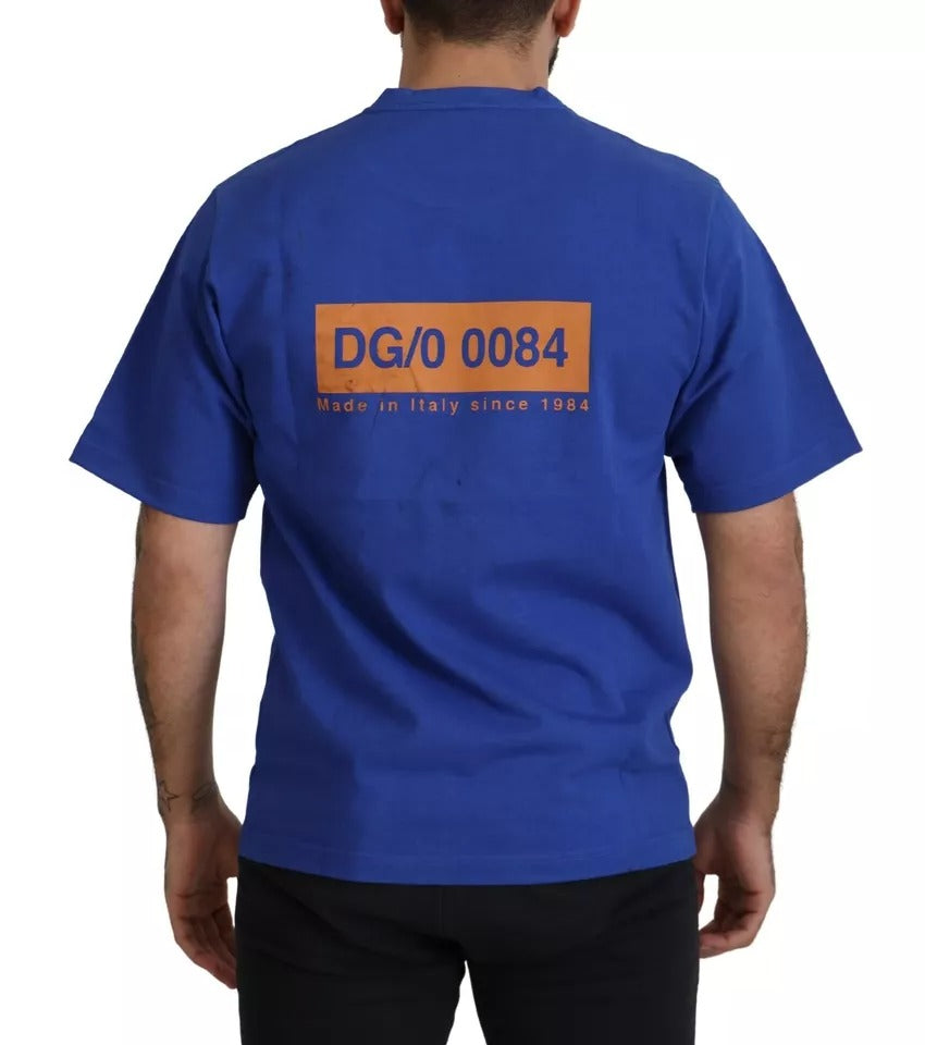 Dolce & Gabbana Blue Logo Print Crewneck Cotton Men's T-shirt (Pre-Owned)