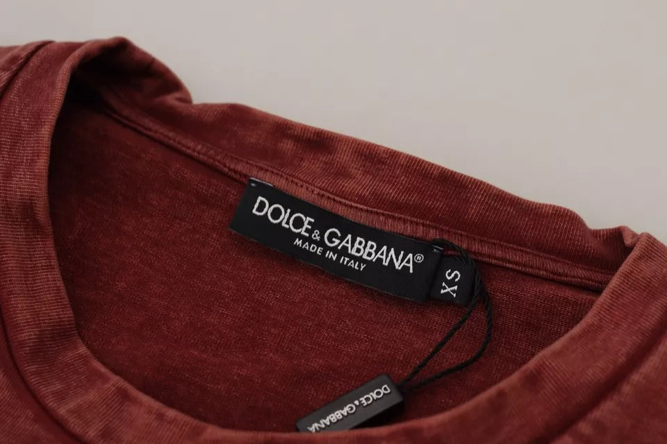 Dolce & Gabbana Maroon Printed Crewneck Tee Cotton Men's T-shirt (Pre-Owned)
