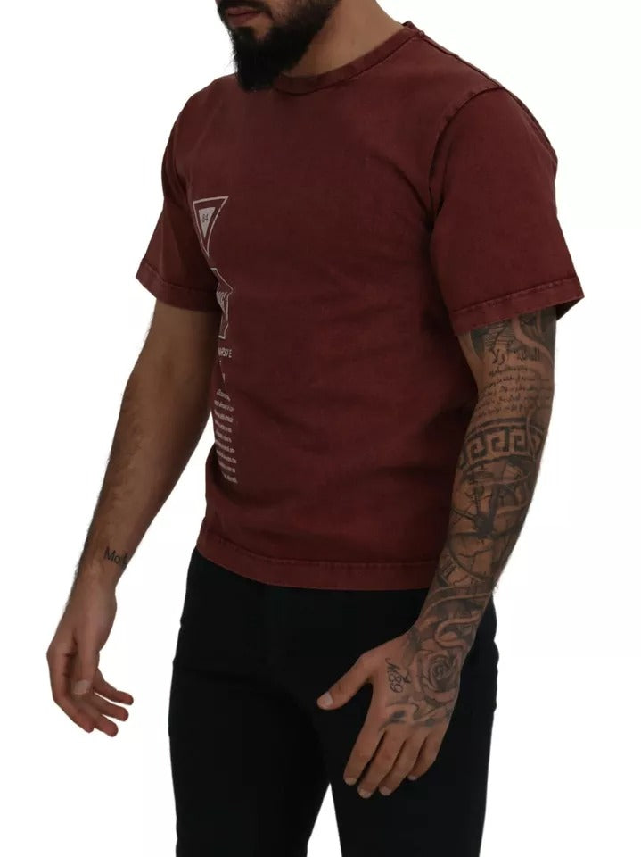 Dolce & Gabbana Maroon Printed Crewneck Tee Cotton Men's T-shirt (Pre-Owned)