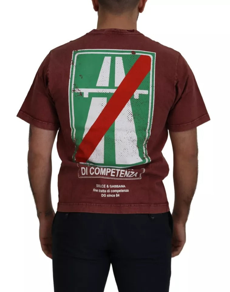 Dolce & Gabbana Maroon Printed Crewneck Tee Cotton Men's T-shirt (Pre-Owned)