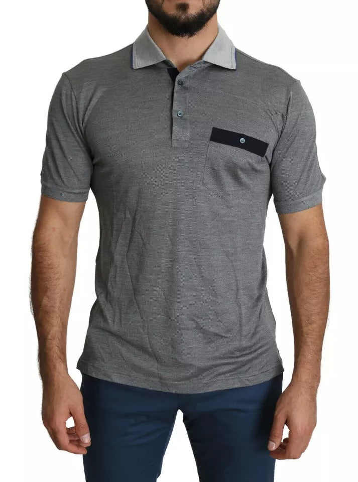 Dolce & Gabbana Gray Collared Silk Polo Top Shirt Men's T-shirt (Pre-Owned)