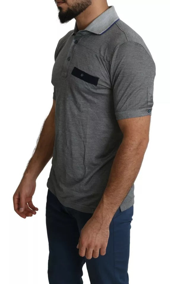 Dolce & Gabbana Gray Collared Silk Polo Top Shirt Men's T-shirt (Pre-Owned)