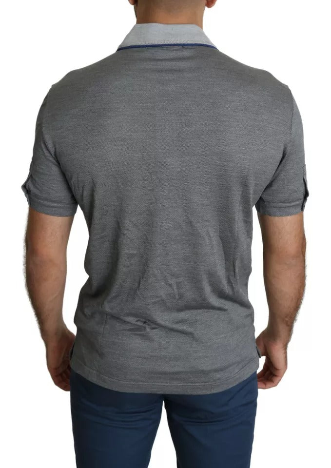 Dolce & Gabbana Gray Collared Silk Polo Top Shirt Men's T-shirt (Pre-Owned)
