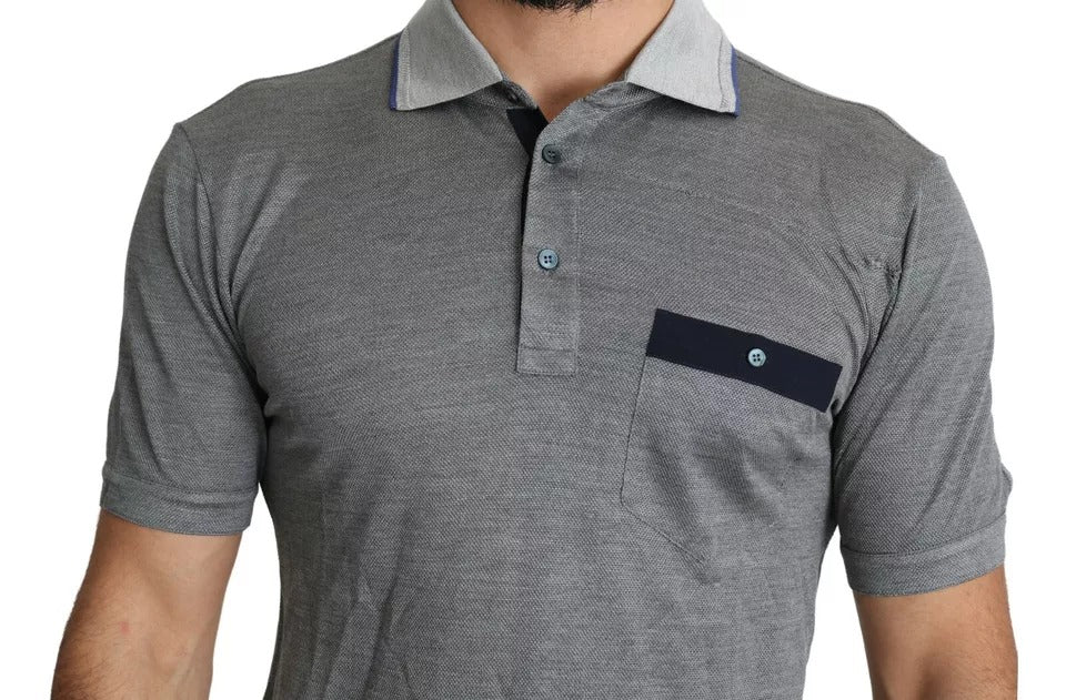 Dolce & Gabbana Gray Collared Silk Polo Top Shirt Men's T-shirt (Pre-Owned)