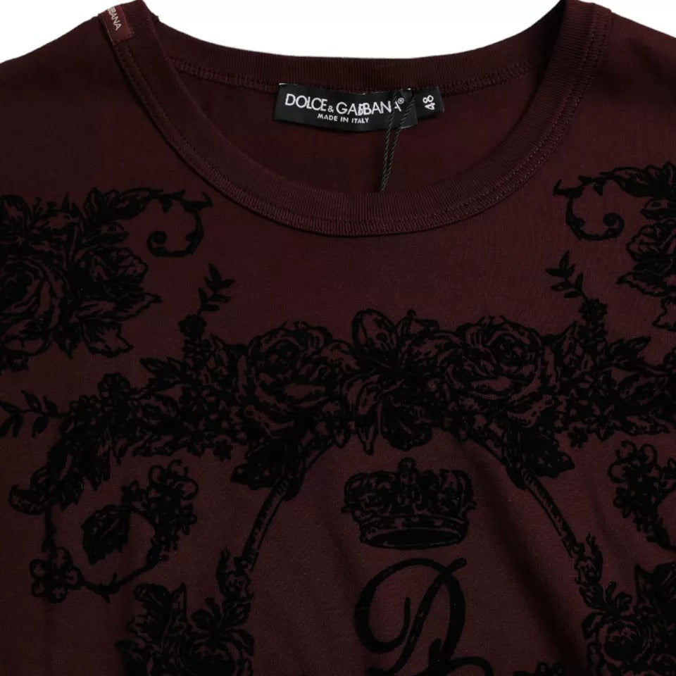 Dolce & Gabbana Maroon DG Crown Floral Crewneck Men Men's T-shirt (Pre-Owned)