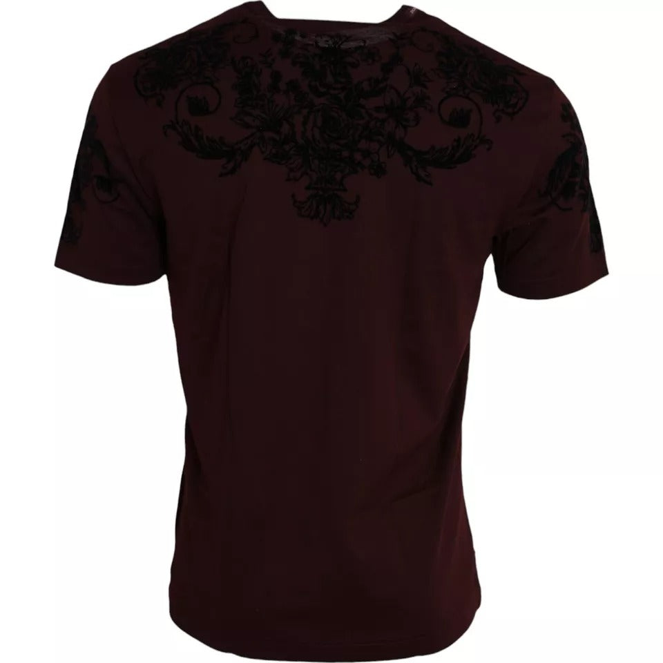 Dolce & Gabbana Maroon DG Crown Floral Crewneck Men Men's T-shirt (Pre-Owned)