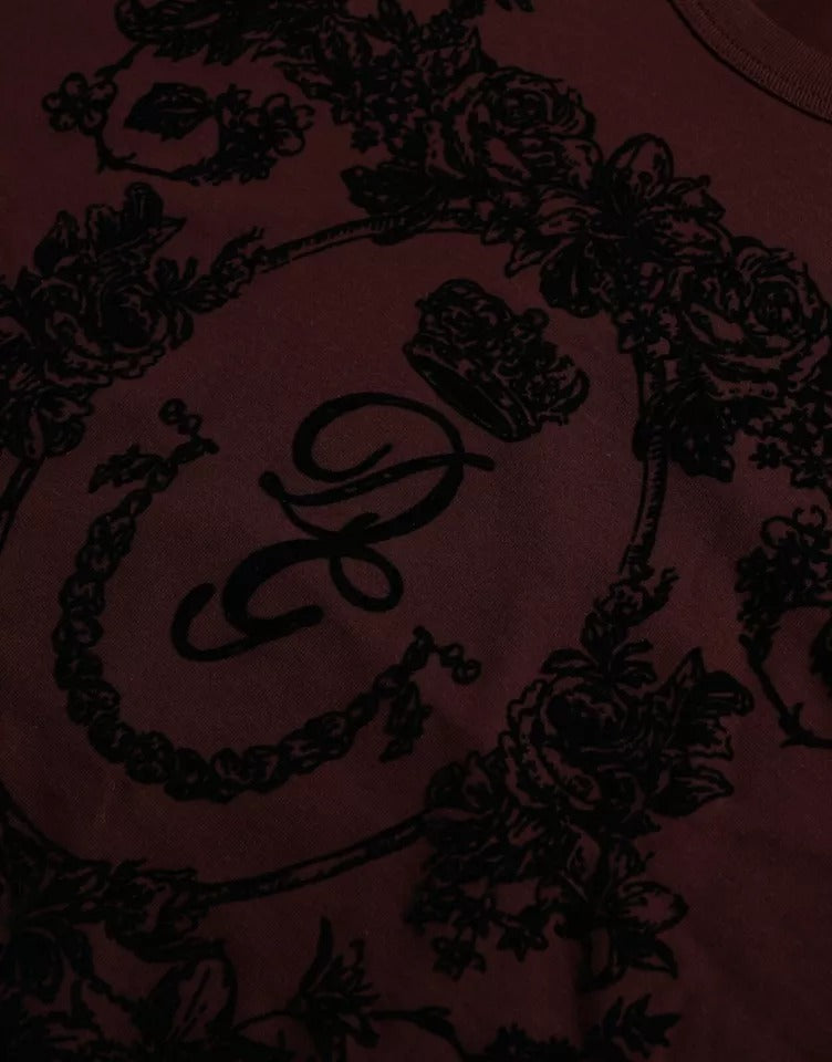 Dolce & Gabbana Maroon DG Crown Floral Crewneck Men Men's T-shirt (Pre-Owned)