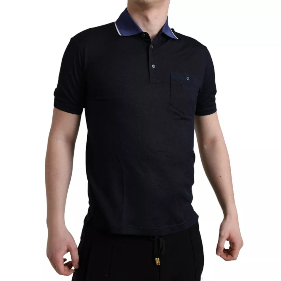 Dolce & Gabbana Polo Navy Blue Collared Silk Men Men's T-shirt (Pre-Owned)