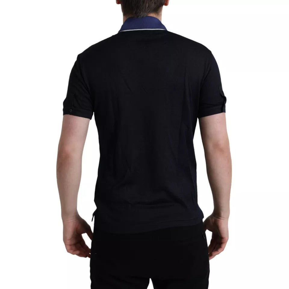 Dolce & Gabbana Polo Navy Blue Collared Silk Men Men's T-shirt (Pre-Owned)
