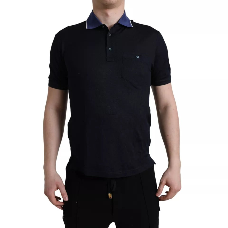 Dolce & Gabbana Polo Navy Blue Collared Silk Men Men's T-shirt (Pre-Owned)
