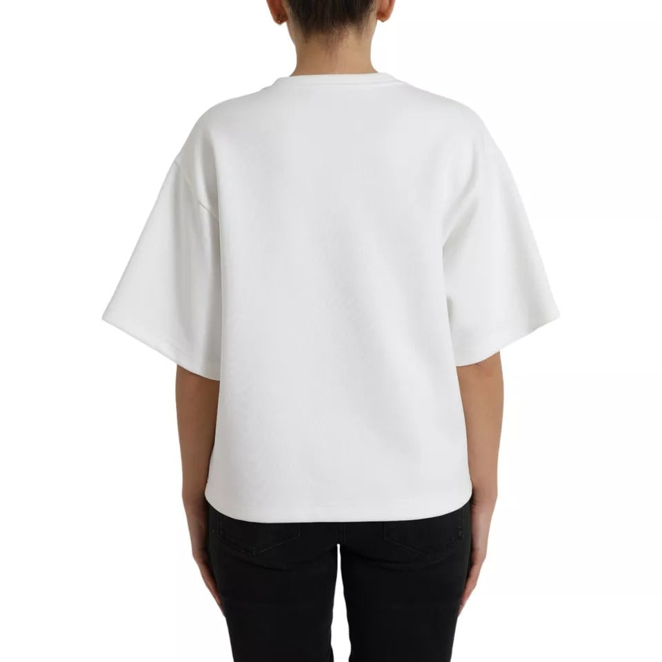 Dolce & Gabbana White Cotton Black HOT Crystal Top Women's T-shirt (Pre-Owned)
