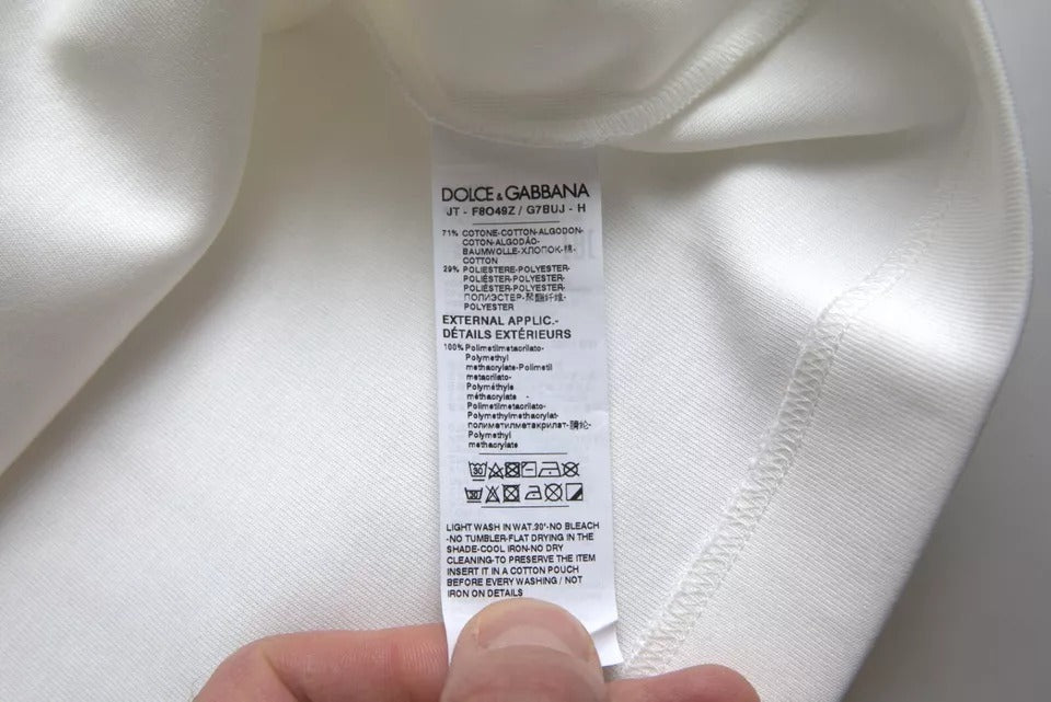 Dolce & Gabbana White Cotton Stretch Black HOT Crystal Women's T-shirt (Pre-Owned)