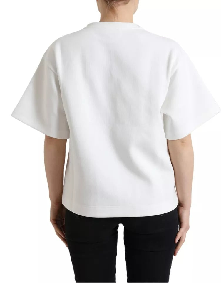 Dolce & Gabbana White Cotton Stretch Black HOT Crystal Women's T-shirt (Pre-Owned)