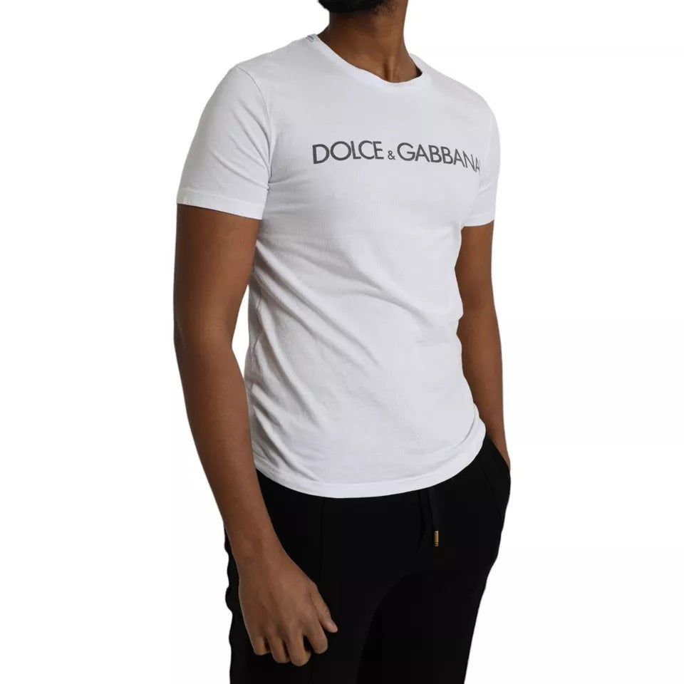 Dolce & Gabbana White Logo Cotton Crew Neck Short Sleeves Men's T-shirt (Pre-Owned)