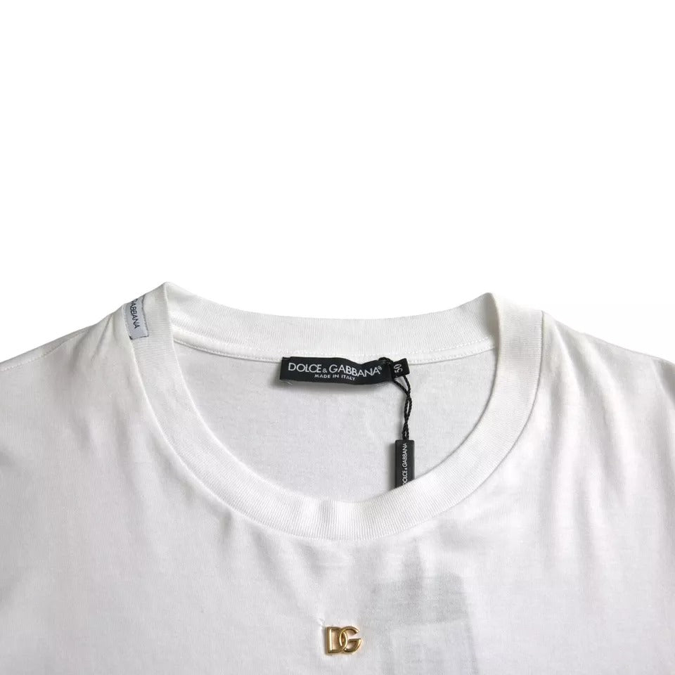 Dolce & Gabbana White Logo Cotton Round Neck Short Sleeves Men's T-shirt (Pre-Owned)