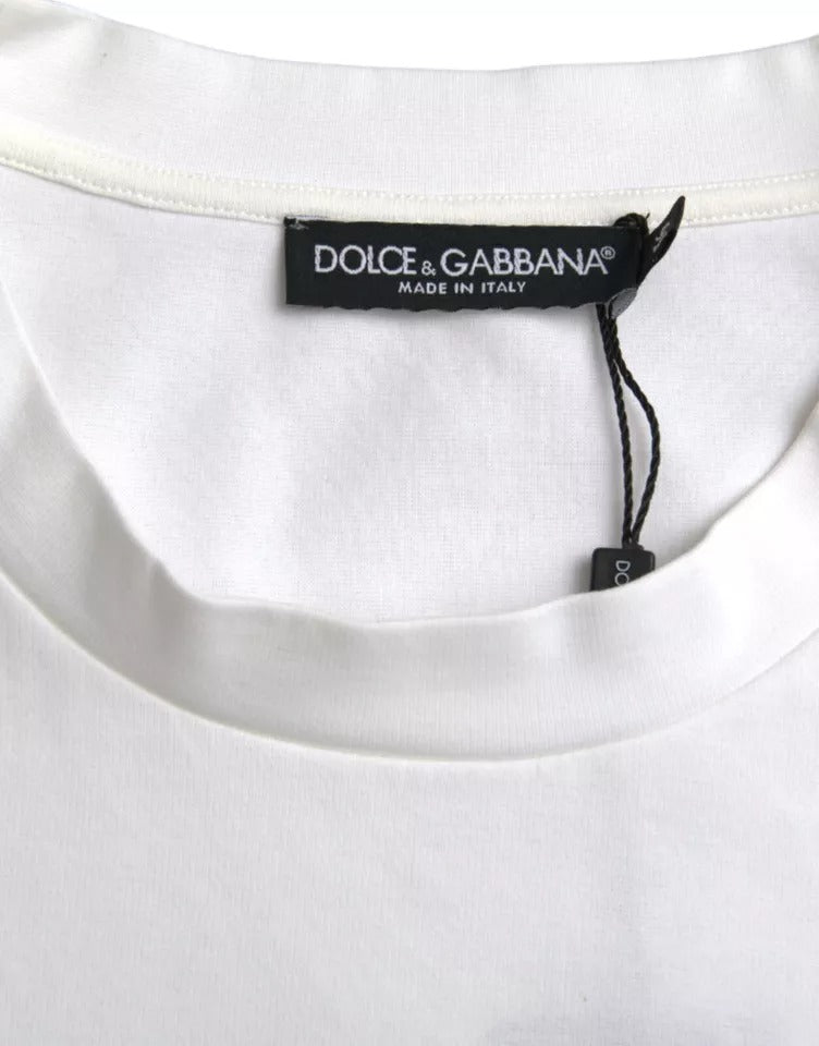 Dolce & Gabbana White Logo Embossed Cotton Crewneck Men's T-shirt (Pre-Owned)