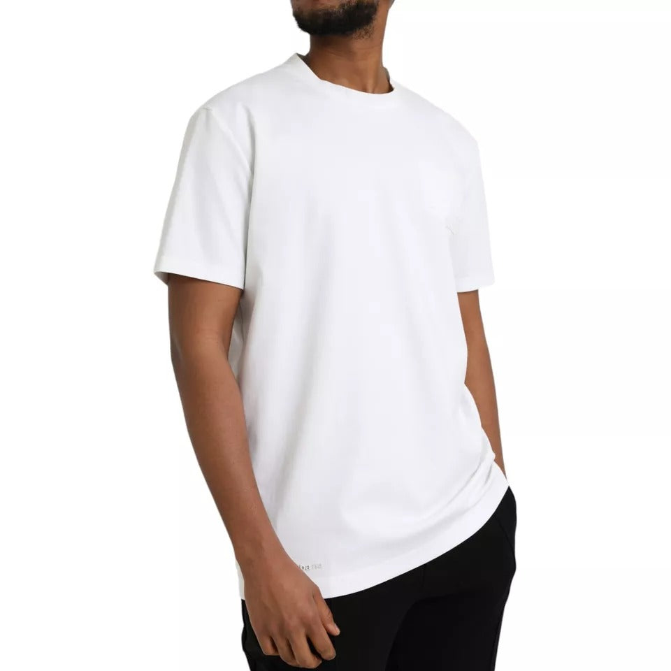 Dolce & Gabbana White Logo Embossed Cotton Crewneck Men's T-shirt (Pre-Owned)