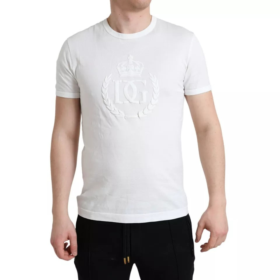 Dolce & Gabbana White Logo Embossed Crew Neck Short Sleeves Men's T-shirt (Pre-Owned)