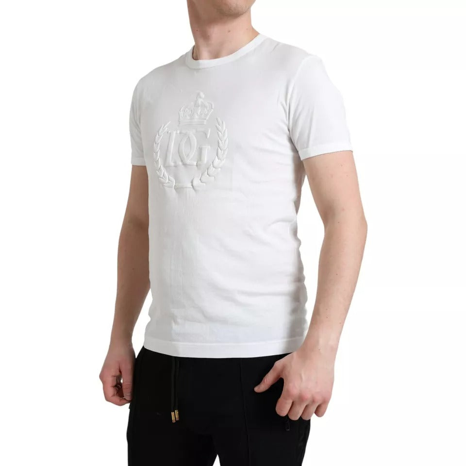 Dolce & Gabbana White Logo Embossed Crew Neck Short Sleeves Men's T-shirt (Pre-Owned)
