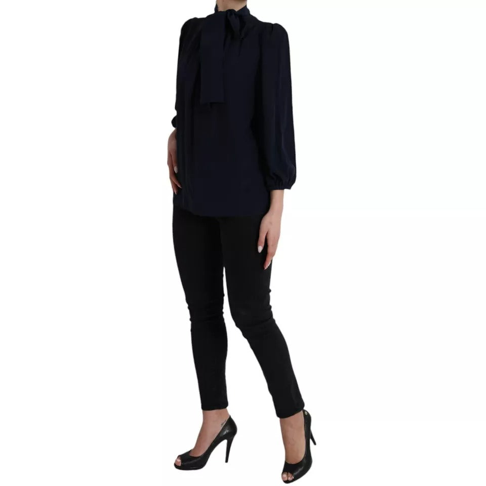Dolce & Gabbana Blue Long Sleeves Ascot Collar Blouse Women's Top (Pre-Owned)
