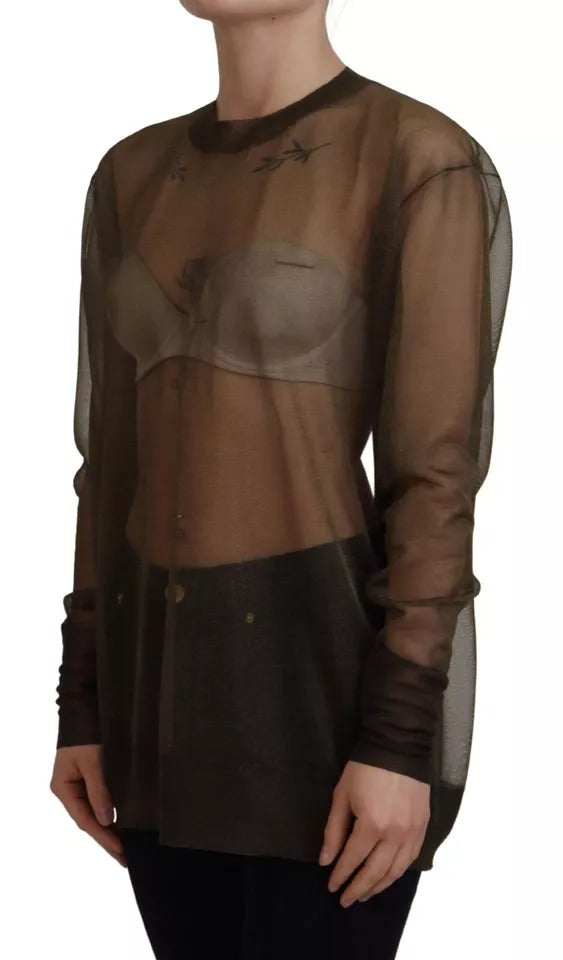 Dolce & Gabbana Black Transparent Crewneck Long Sleeves Women's Top (Pre-Owned)