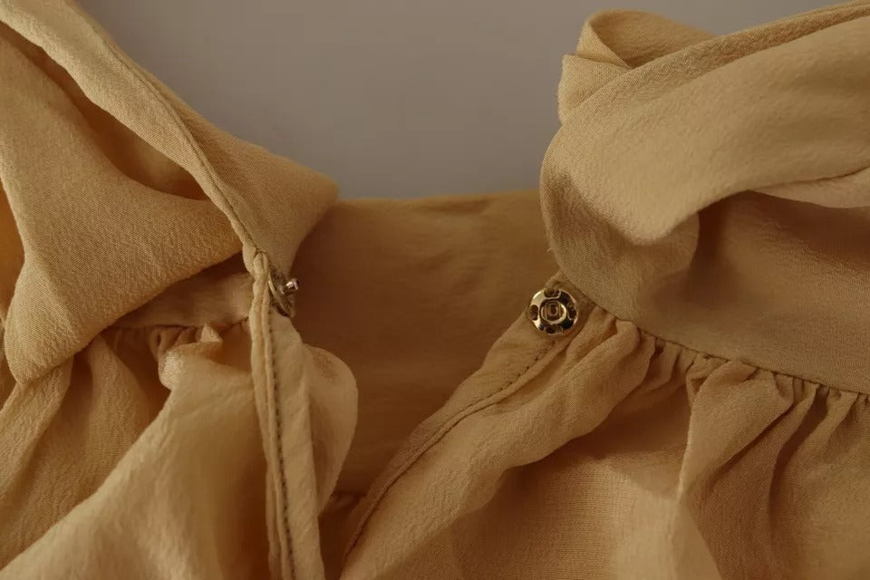 Dolce & Gabbana Mustard Ascot Collar Shirt Silk Blouse Women's Top (Pre-Owned)