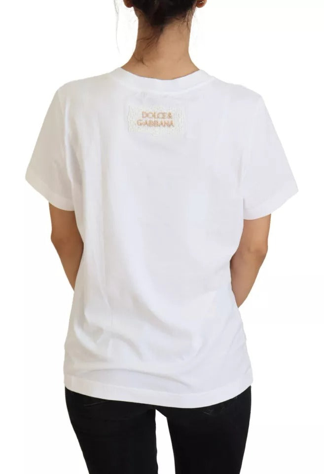 Dolce & Gabbana Optical White Printed Short Sleeves Women's Top (Pre-Owned)