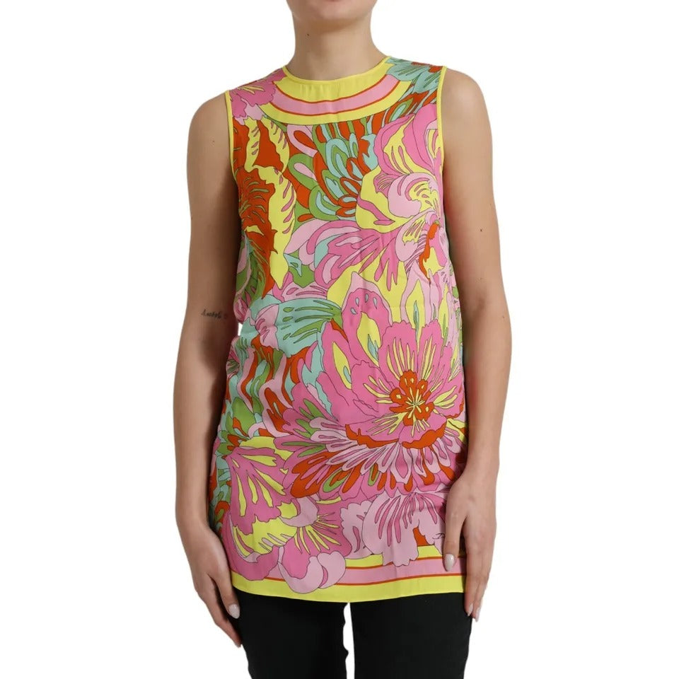 Dolce & Gabbana Multicolor Floral Silk Sleeveless Tank Women's Top (Pre-Owned)