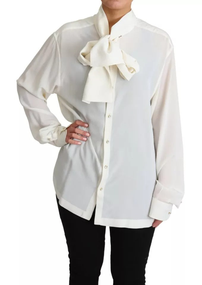 Dolce & Gabbana White Blouse Ascot Collar Shirt Silk Women's Top (Pre-Owned)
