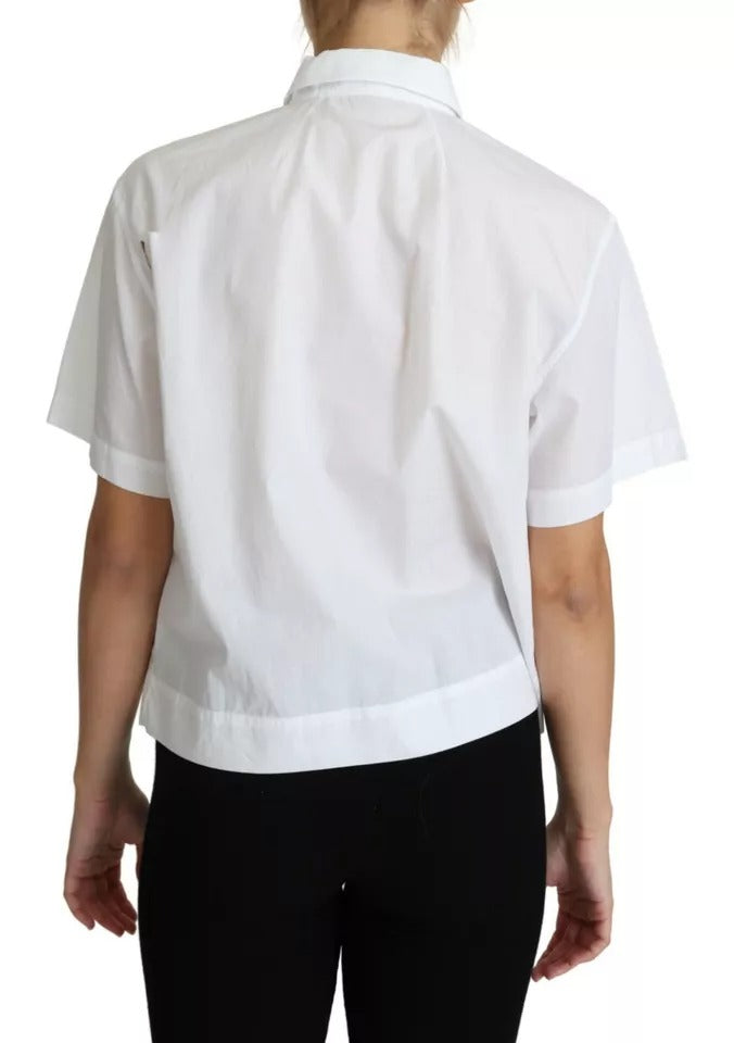 Dolce & Gabbana White Cotton Decorative Button Collared Women's Top (Pre-Owned)