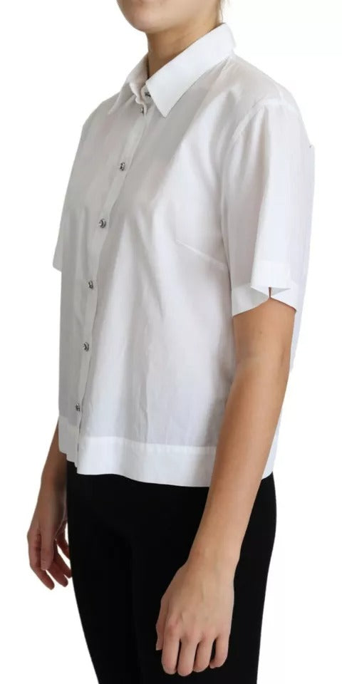 Dolce & Gabbana White Cotton Decorative Button Collared Women's Top (Pre-Owned)