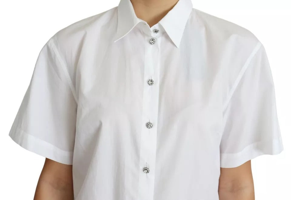 Dolce & Gabbana White Cotton Decorative Button Collared Women's Top (Pre-Owned)