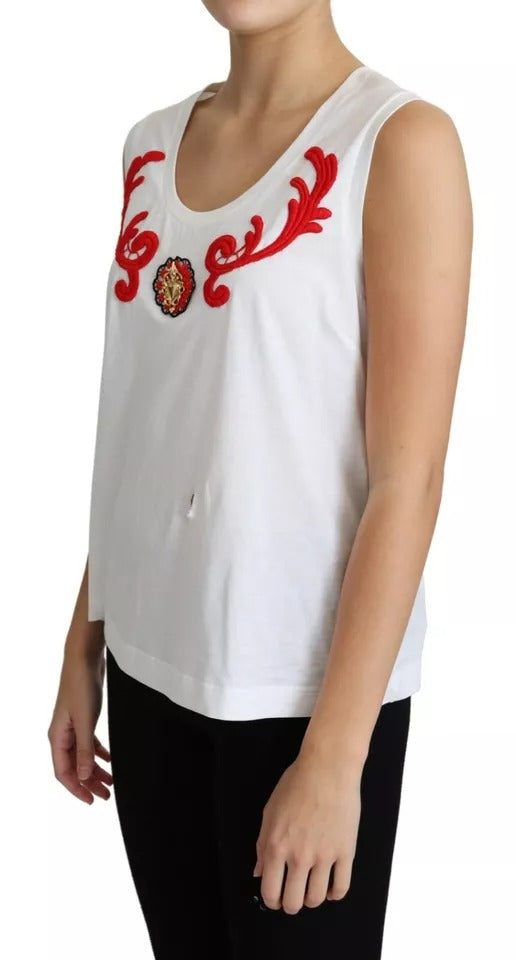 Dolce & Gabbana White Cotton Heart Applique Sleeveless Tank Women's Top (Pre-Owned)