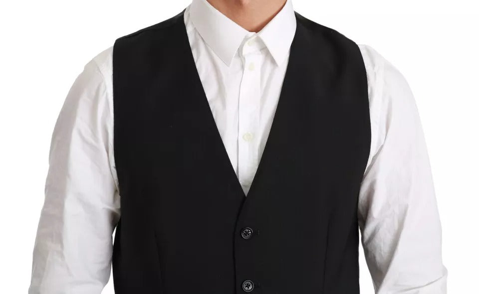 Dolce & Gabbana Black Stretch Waistcoat Formal Dress Wool Men's Vest (Pre-Owned)