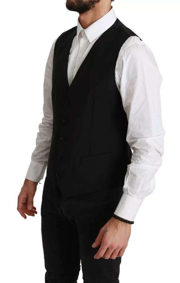 Dolce & Gabbana Black Stretch Waistcoat Formal Dress Wool Men's Vest (Pre-Owned)