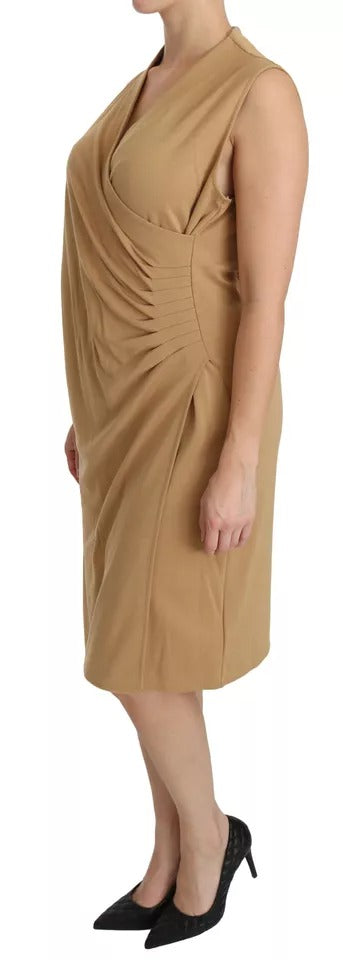 Ralph Lauren Brown V-neck Shift Knee Length Viscose Women's Dress (Pre-Owned)