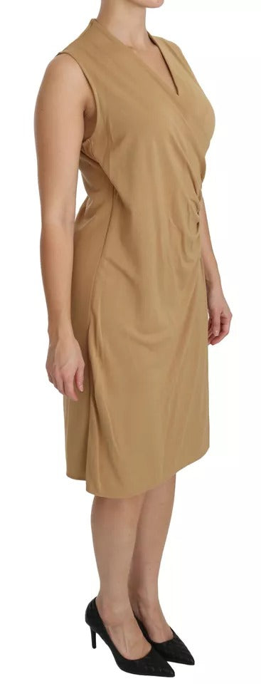 Ralph Lauren Brown V-neck Shift Knee Length Viscose Women's Dress (Pre-Owned)