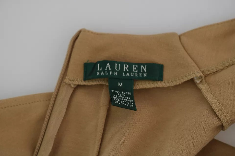 Ralph Lauren Brown V-neck Shift Knee Length Viscose Women's Dress (Pre-Owned)