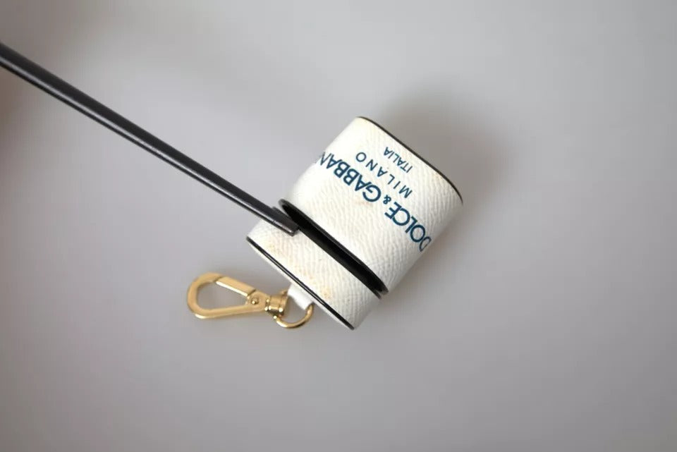 Dolce & Gabbana White Blue Calf Leather Logo Print Strap Airpods  Case (Pre-Owned)
