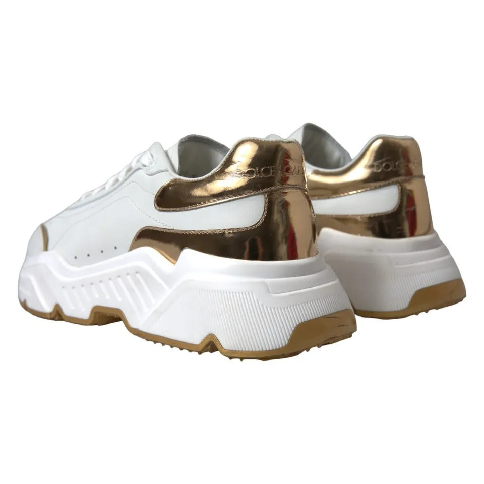 Dolce & Gabbana White Gold Leather Men Sneakers DAYMASTER Men's Shoes (Pre-Owned)