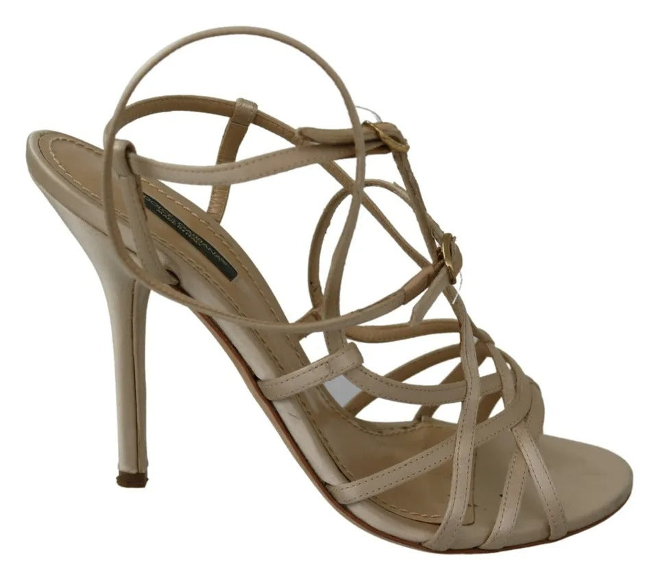 Dolce & Gabbana Gold Silk Ankle Strap Heels Sandals Women's Shoes (Pre-Owned)
