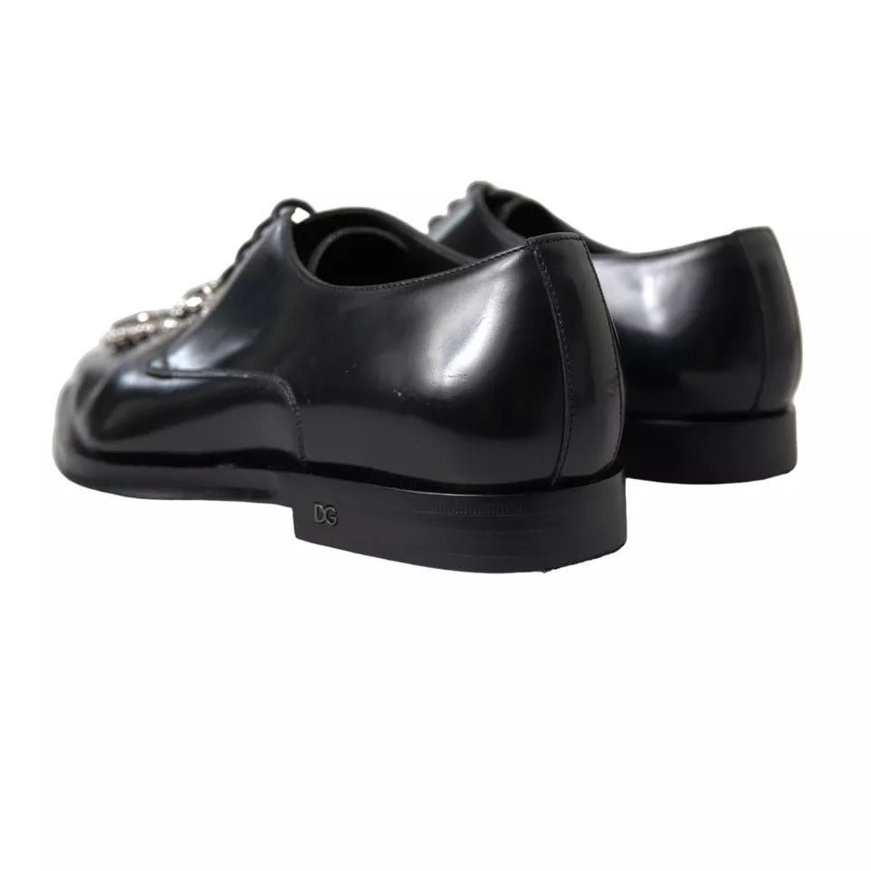 Dolce & Gabbana Black Leather Crystal Lace Up Formal Women's Shoes (Pre-Owned)