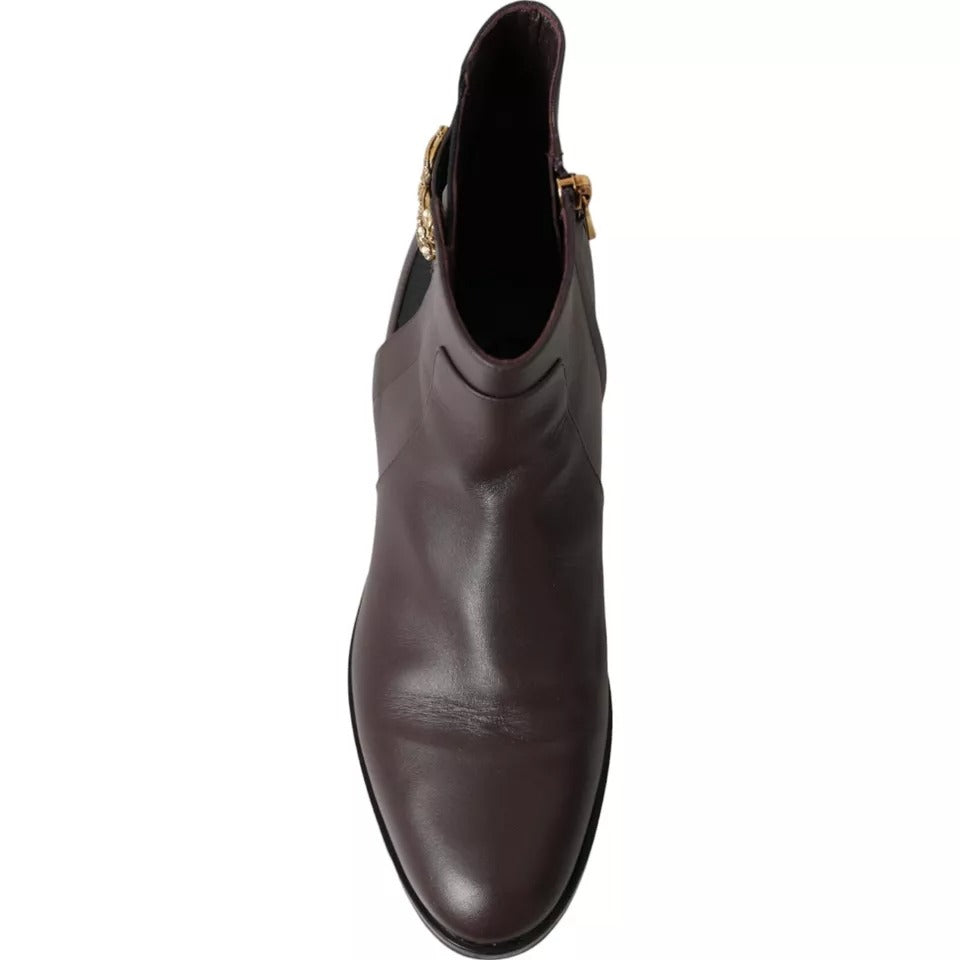 Dolce & Gabbana Brown Leather AMORE Flats Ankle Boots Women's Shoes (Pre-Owned)