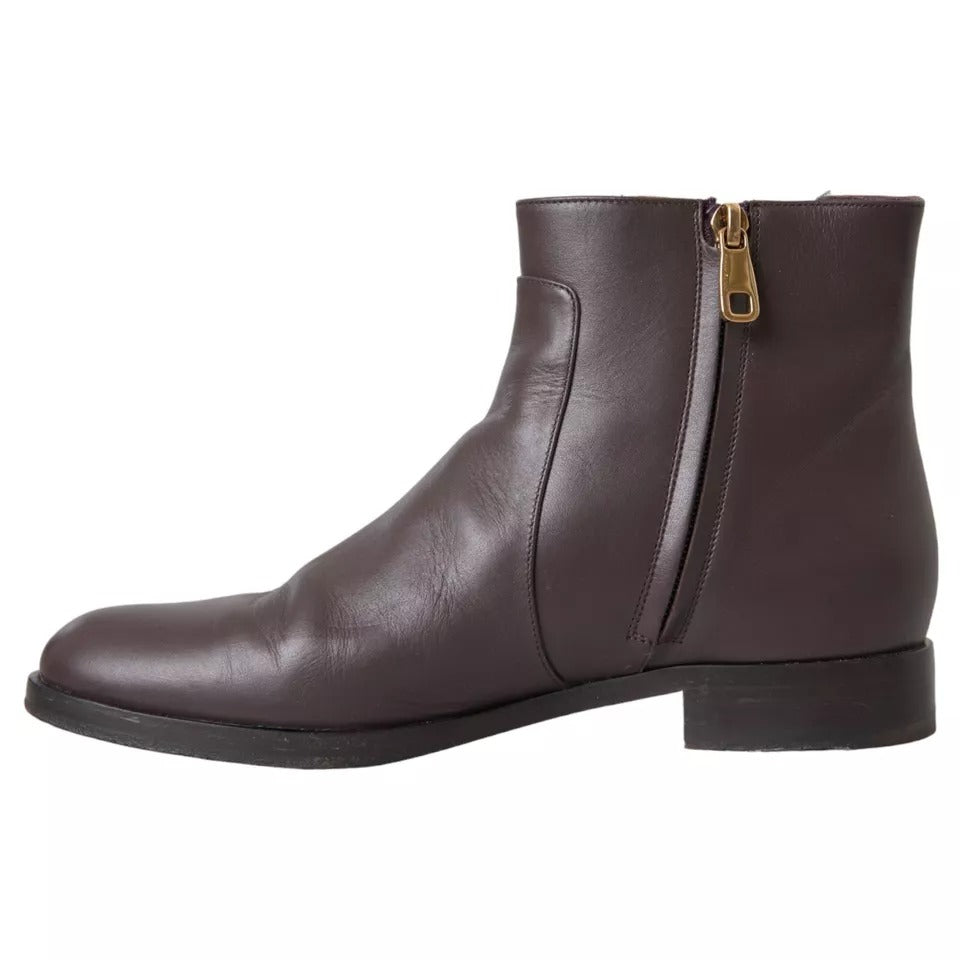 Dolce & Gabbana Brown Leather AMORE Flats Ankle Boots Women's Shoes (Pre-Owned)
