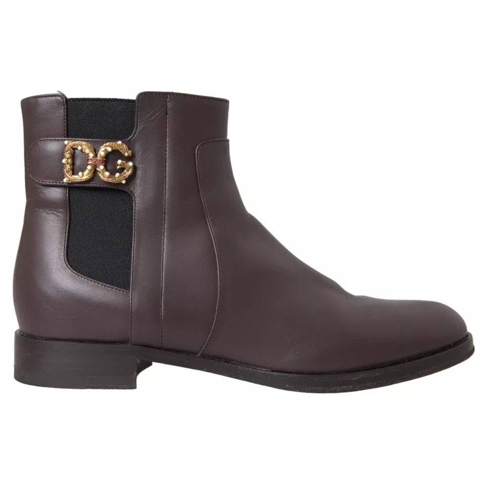 Dolce & Gabbana Brown Leather AMORE Flats Ankle Boots Women's Shoes (Pre-Owned)