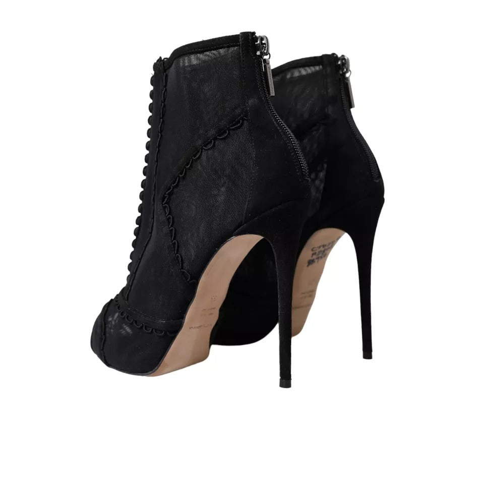Dolce & Gabbana Black Tulle Stiletto Heels Short Boots Women's Shoes (Pre-Owned)