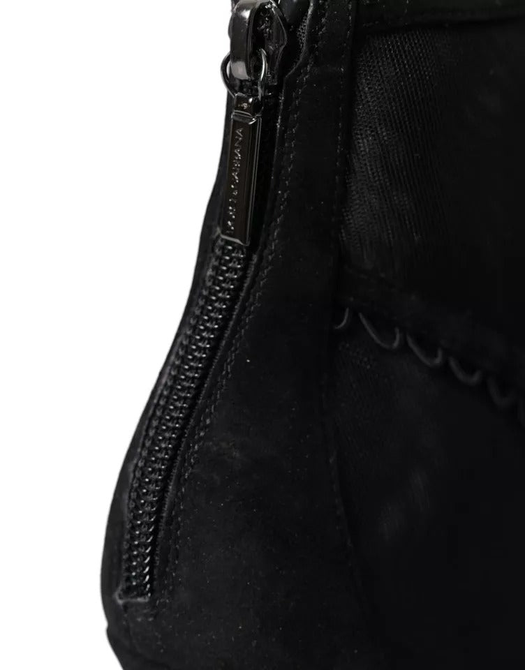 Dolce & Gabbana Black Tulle Stiletto Heels Short Boots Women's Shoes (Pre-Owned)