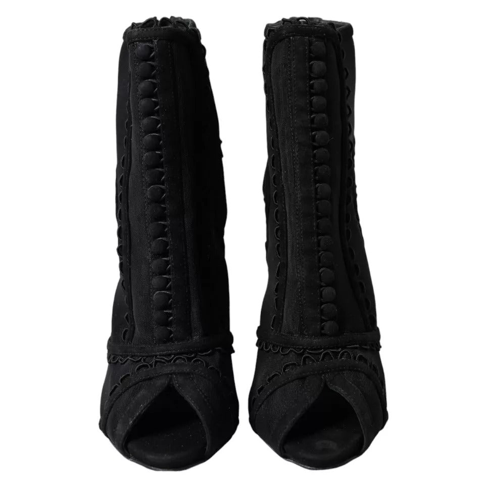 Dolce & Gabbana Black Tulle Stiletto Heels Short Boots Women's Shoes (Pre-Owned)