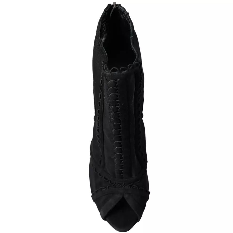 Dolce & Gabbana Black Tulle Stiletto Heels Short Boots Women's Shoes (Pre-Owned)