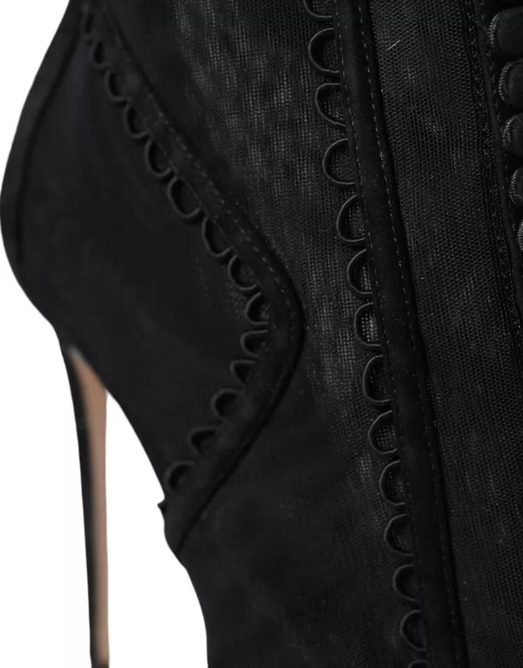 Dolce & Gabbana Black Tulle Stiletto Heels Short Boots Women's Shoes (Pre-Owned)